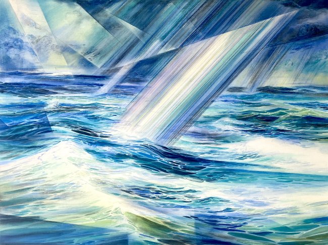 Wieland Payer: Strahl, 2025, Pastell, Aquarell und Bleistift auf Leinwand, 60 x 80 cm, 4600 Euro