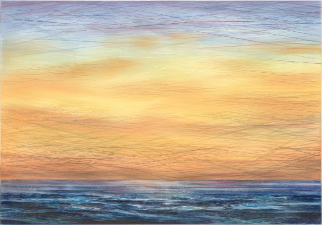 Wieland Payer: Oktoberhimmel, 2025, Pastell und Aquarell auf Leinwand, 5700 Euro