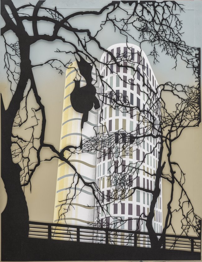 Annette Schröter: Morgens in Berlin, 2023, Papierschnitt, 92 x 72 cm, 4400 Euro