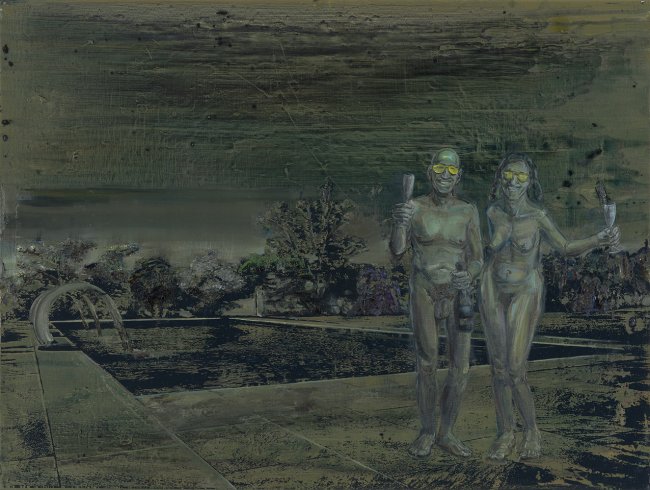 Undine Bandelin: Die Bilanz, 2024, Siebdruck, Öl und Acryl auf Leinwand, 70 x 100 cm, 5100 Euro