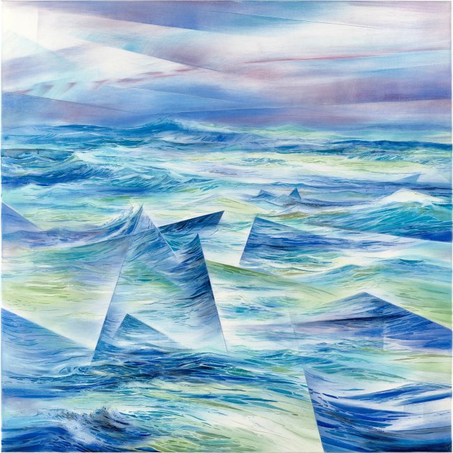 Wieland Payer: Kristallsee, 2025, Pastell und Aquarell auf Leinwand, 100 x 100 cm, 6600 Euro