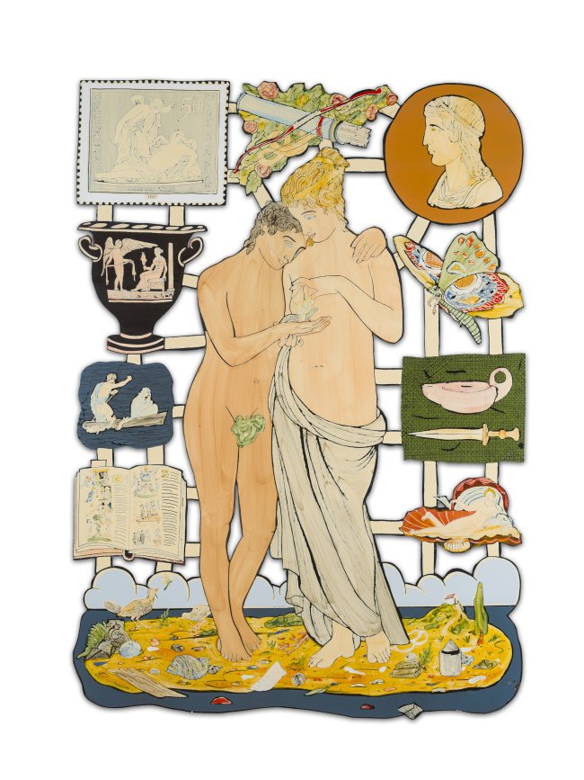 Moritz Götze: Amor & Psyche - Tableau, 2025, Emaillemalerei, 170 x 120 cm, 12000 Euro