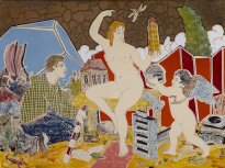 Moritz Götze: Amor und die Architektur, 2025, Emaillemalerei, 45 × 60 cm, 4200 Euro