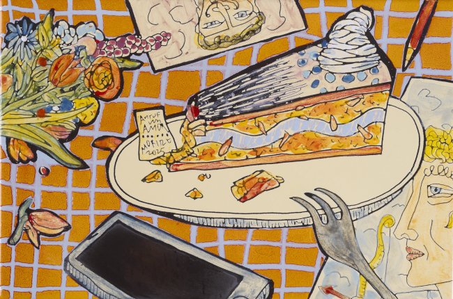 Moritz Götze: Anruf von Amor, 2025, Emaillemalerei, 20 × 30 cm, 1800 Euro