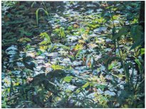 Hjördis Baacke: Auwald Leipzig, 2024, Öl auf Leinwand, 120 x 160 cm