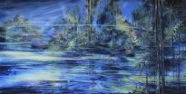 Wieland Payer: Bay, 2023, Pastell, Kohle, Aquarell und Tusche auf grundiertem MDF, 80 x 160 cm, 8000 Euro