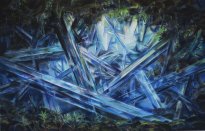 Wieland Payer: Blue Cave, 2024, Pastell, Aquarell Kohle und Tusche auf MDF, 80 x 120 cm, 6600 Euro