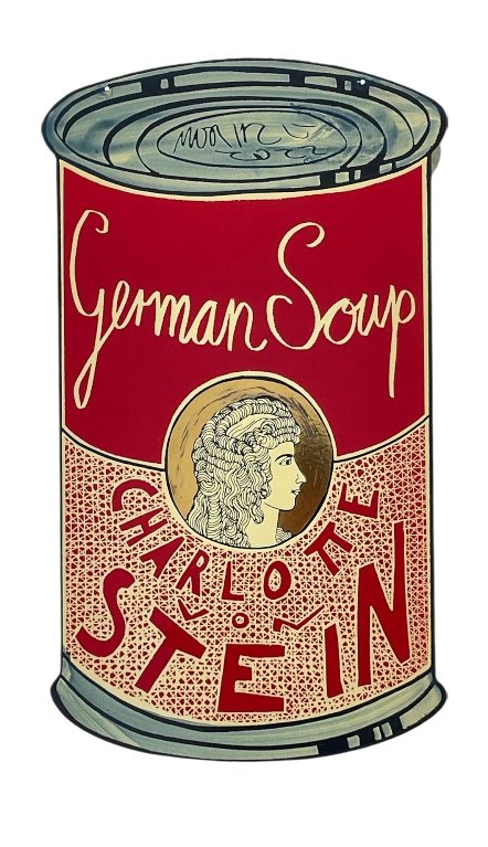 Moritz Götze: Charlotte von Stein (German Soup), 2022, Emailmalerei auf Stahl, 60 x 34 cm, 2000 Euro