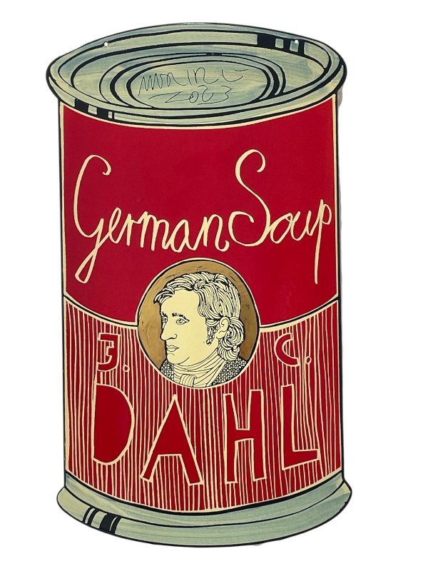 Moritz Götze: Dahl (German Soup), 2022, Emailmalerei auf Stahl, 60 x 34 cm, 2000 Euro