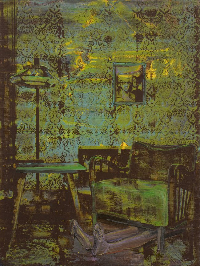 Undine Bandelin: Der Liegende, 2022,  Siebdruck/ Öl und Acryl auf Leinwand, 40 x 30 cm, 2100 Euro