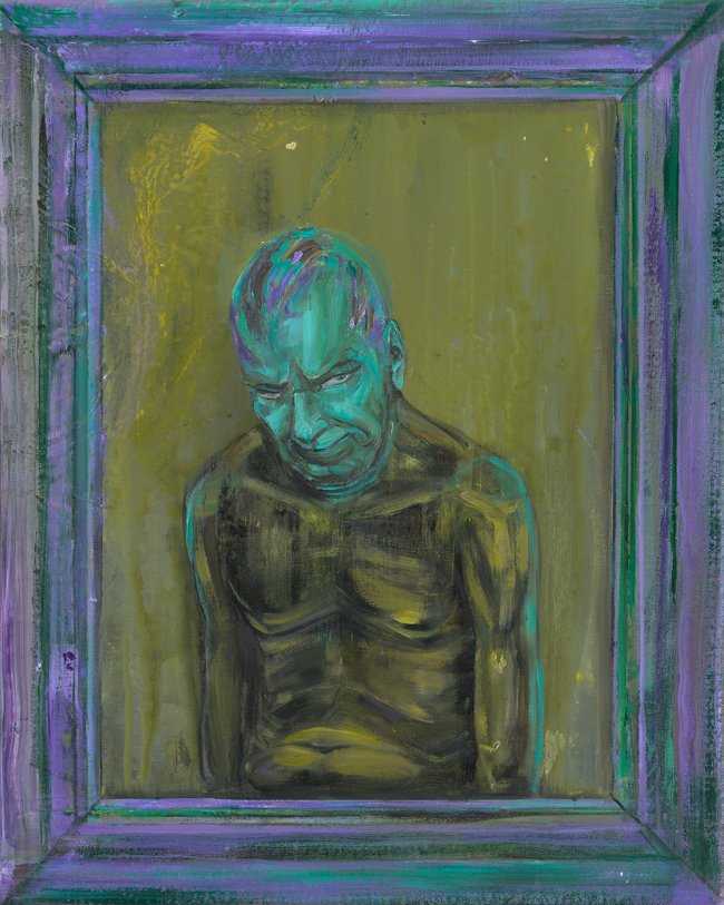 Undine Bandelin: Der Perfide, 2025, Siebdruck, Öl und Acryl auf Leinwand, 40 x 50 cm, 2.700 Euro