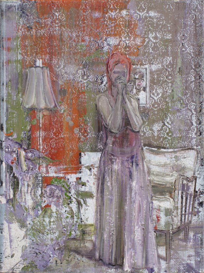 Undine Bandelin: Der Wunsch, 2022,  Siebdruck/ Öl und Acryl auf Leinwand, 40 x 30 cm,  2100 Euro