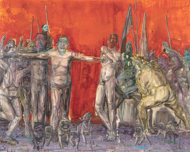 Undine Bandelin: Die Meute, 2023, Öl und Acryl auf Leinwand, 210 x 260 cm, 16.500 Euro