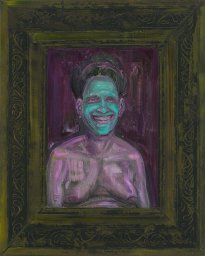 Undine Bandelin: Die Scheinheilige, 2024, Siebdruck, Öl und Acryl auf Leinwand, 40 x 50 cm, 2.700 Euro