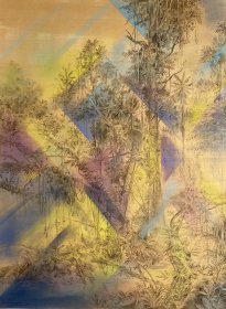 Wieland Payer: Die verlorenen Spuren II, 2025, Kohle und Pastell auf golden grundiertem Papier, 120 x 80 cm, 6000 Euro