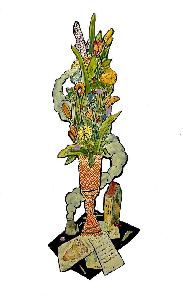 Moritz Götze: Energiegeladen, 2023, Emailmalerei auf Stahl, 106 x 38 cm