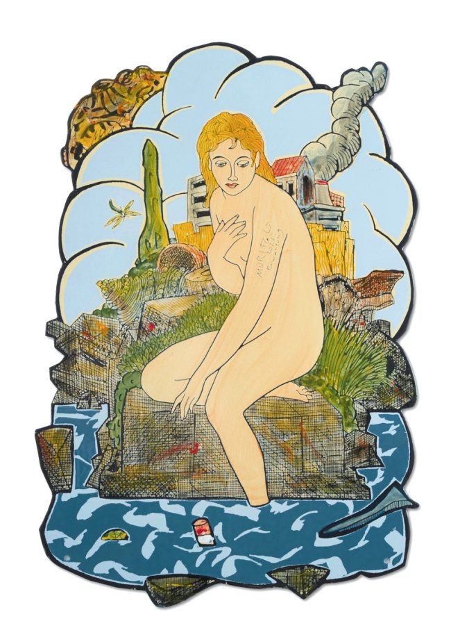 Moritz Götze: Erwartung, 2025, Emailmalerei auf Stahl, 64 x 44 cm, 3500 Euro