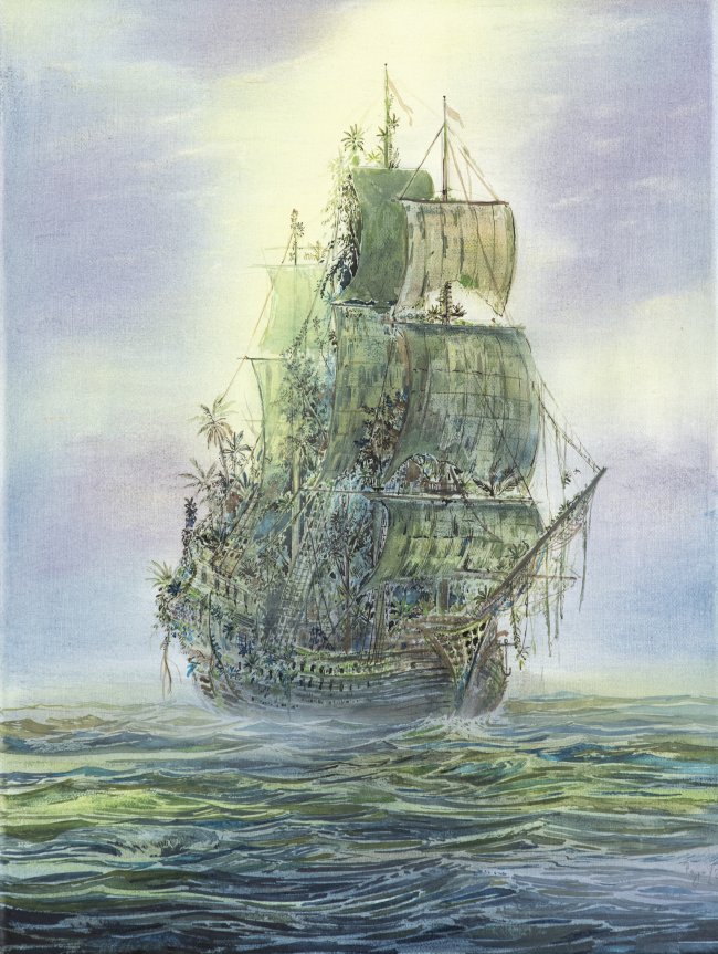 Wieland Payer: Fliegender Holländer, 2025, Pastell, Aquarell, Tusche und Kohle auf Leinwand, 40 x 30 cm, 2400 Euro