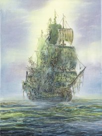 Wieland Payer: Fliegender Holländer, 2025, Pastell, Aquarell, Tusche und Kohle auf Leinwand, 40 x 30 cm, 2400 Euro
