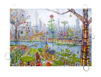 Thitz: Frankfurt Utopie, 2026, Acryl und Tüten auf Leinwand, 100 x 140 cm, 14400 Euro