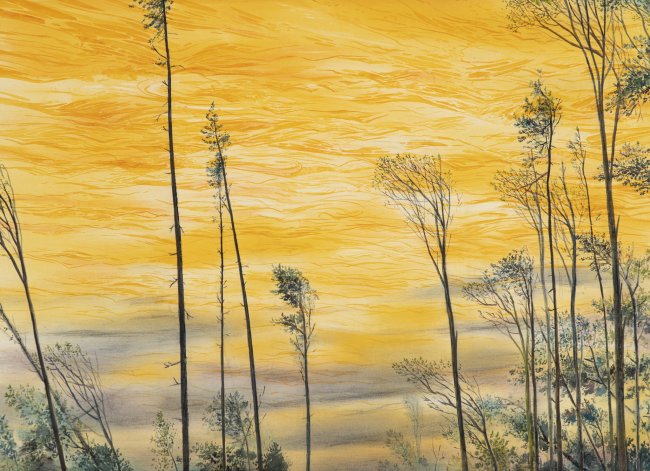 Wieland Payer: Frühlingsabend, 2025, Pastell und Aquarell auf Leinwand, 50 x 70 cm, 4000 Euro