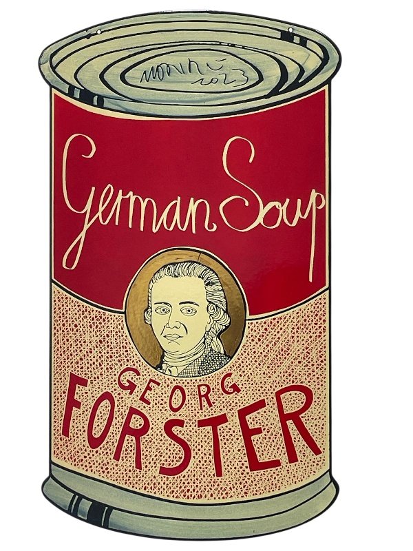 Moritz Götze: Georg Förster (German Soup), 2022, Emailmalerei auf Stahl, 60 x 34 cm, 2000 Euro