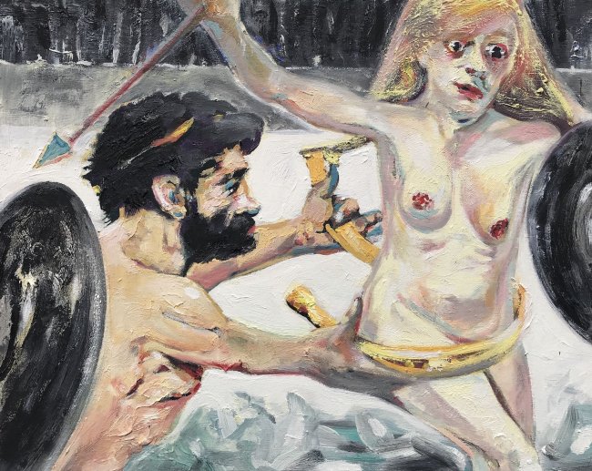 Harald Reiner Gratz: Herakles und der Gürtel der Hippolyte, 2020, Öl auf Leinwand, 40 x 50 cm