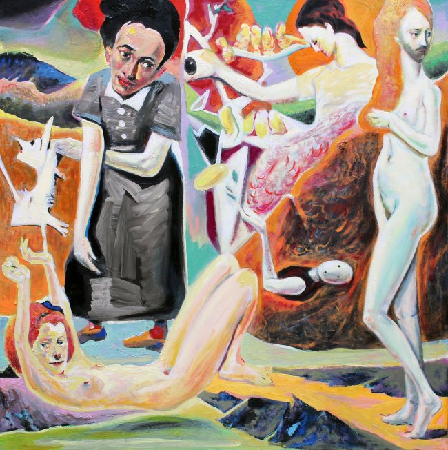 Harald Reiner Gratz: Hexen im Moor, 2025, Mischtechnik auf Dibond, 110 x 110 cm, 6600 Euro