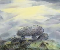 Wieland Payer: Hünengrab, 2025, Pastell und Aquarell auf Leinwand, 50 x 60 cm, 3700 Euro