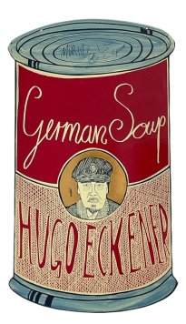 Moritz Götze: Hugo Eckener (German Soup), 2022, Emailmalerei auf Stahl, 60 x 34 cm, 2000 Euro