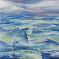 Wieland Payer: Kristallsee, 2025, Pastell und Aquarell auf Leinwand, 100 x 100 cm, 6600 Euro