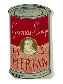 Moritz Götze: M.S. Merian (German Soup), 2022, Emailmalerei auf Stahl, 60 x 34 cm, 2000 Euro