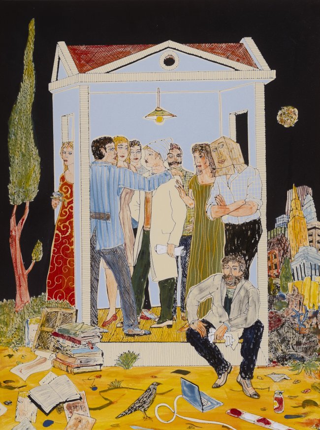 Moritz Götze: Meeting, 2025, Emaillemalerei, 60 × 45 cm, 4200 Euro