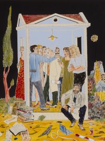 Moritz Götze: Meeting, 2025, Emaillemalerei, 60 × 45 cm, 4200 Euro