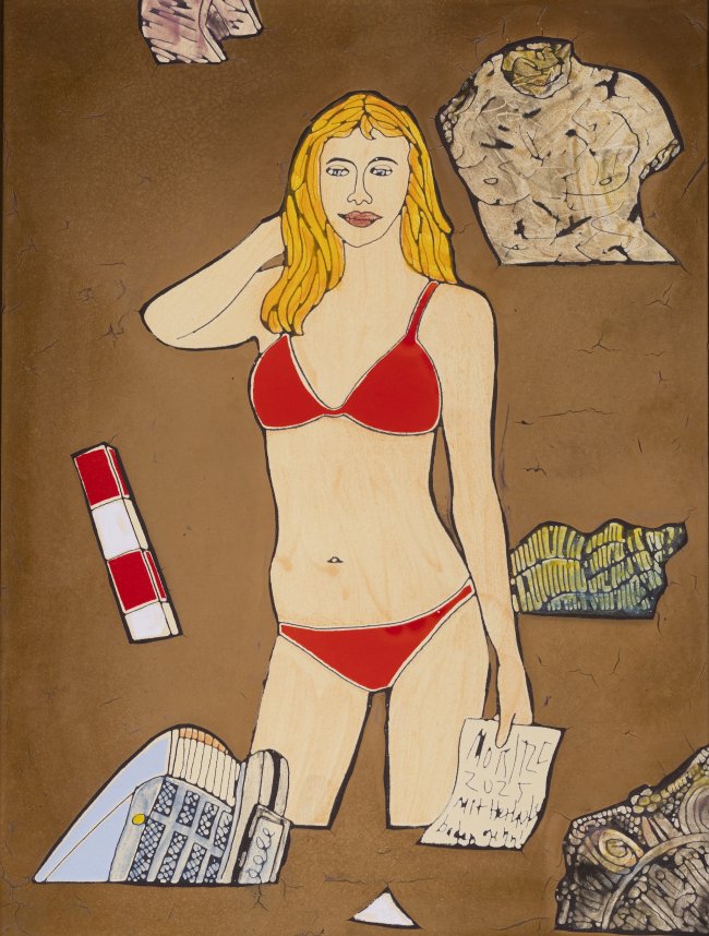 Moritz Götze: Mit Herkules baden gehn, 2025, Emaillemalerei, 40 x 30 cm, 2800 Euro