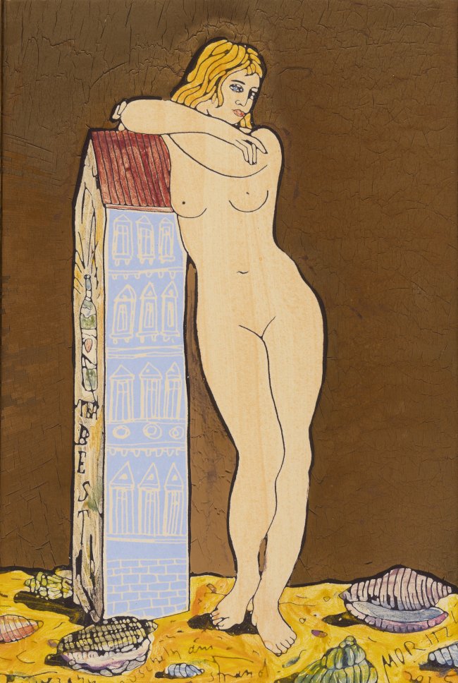 Moritz Götze: Muscheln am Strand, 2025, Emaillemalerei, 30 × 20 cm, 1800 Euro