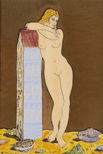 Moritz Götze: Muscheln am Strand, 2025, Emaillemalerei, 30 × 20 cm, 1800 Euro