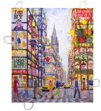Thitz: New York Chrysler Posive Future, 2025, Acryl und Tüten auf Leinwand, 140 x 120 cm, 15600 Euro