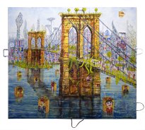 Thitz: NY Brooklyn Bridge, 2025, Acryl und Tüten auf Leinwand, 140 x 160 cm, 18000 Euro