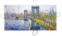 Thitz: NY Manhattan Bridge Utopia, 2025, Acryl und Tüten auf Leinwand, 50 x 100 cm, 9000 Euro