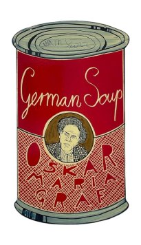 Moritz Götze: Oscar Maria Graf (German Soup), 2022, Emailmalerei auf Stahl, 60 x 34 cm, 2000 Euro