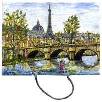 Thitz: Paris, 2026, Acrylfarben und recycelte Papiertüten auf Leinwand, 18 x 24 cm, 2500 Euro