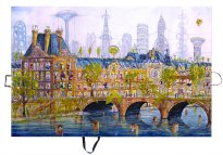 Thitz: Paris Louvre Utopia, 2025, Acryl und Tüten auf Leinwand, 120 x 180 cm, 18000 Euro