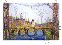Thitz: Paris Seine Utopia, 2026, Acryl und Tüten auf Leinwand, 120 x 180 cm, 18000 Euro