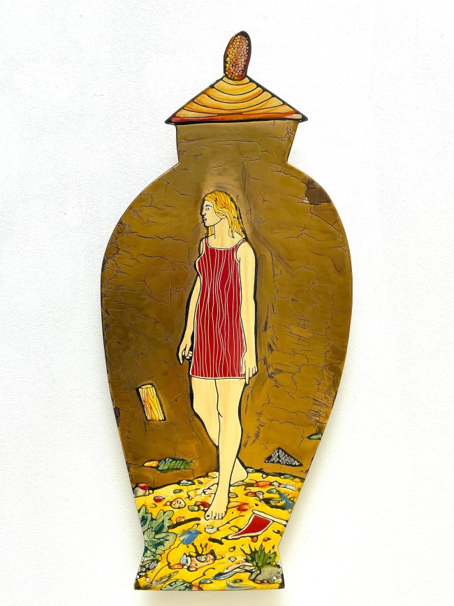 Moritz Götze: Planungssicherheit (Vase) Emailmalerei auf Stahl, 60 x 28 cm, 2200 Euro