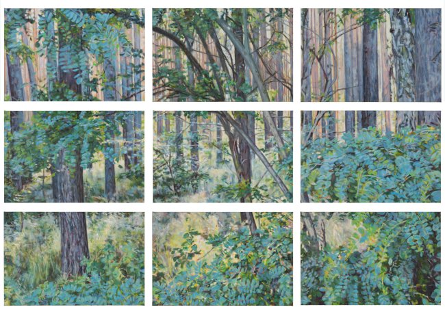 Hjördis Baacke: Potsdamer Wald, 2022, Öl auf Leinwand, 9 x 60 x 90 cm, 7600 Euro