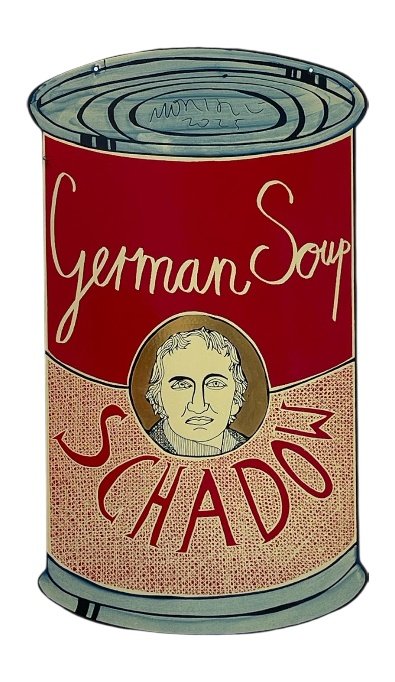 Moritz Götze: Schadow (German Soup), 2022, Emailmalerei auf Stahl, 60 x 34 cm, 2000 Euro