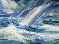 Wieland Payer: Strahl, 2025, Pastell, Aquarell und Bleistift auf Leinwand, 60 x 80 cm, 4600 Euro
