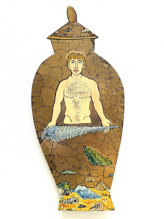 Moritz Götze: Suche (Vase) Emailmalerei auf Stahl, 60 x 28 cm, 2200 Euro