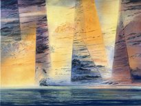 Wieland Payer: Sunset Disorder, 2025, Pastell und Aquarell auf Leinwand, 30 x 40 cm, 2300 Euro
